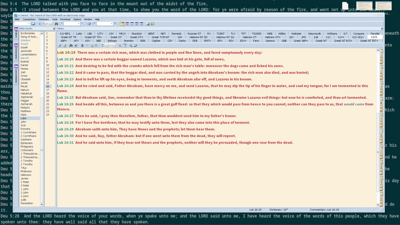 Some thoughts on Luke 16-19 through 16-31 and reading of Wisdom Chapter 1 - 08-21-2023