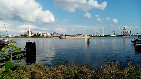 Moving ship in the Port of Emden (Germany)