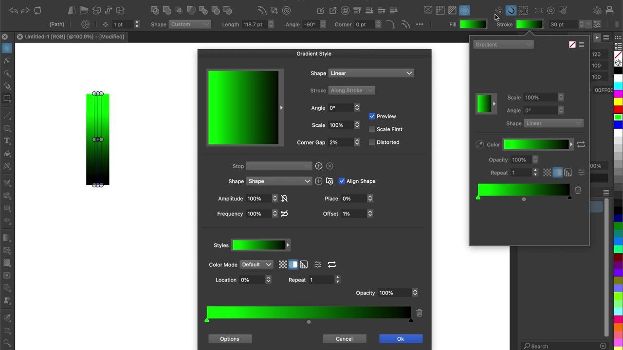 VectorStyler - Gradient Stroke vs Fill Editing