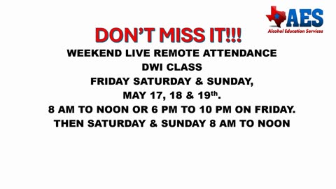 WEEKEND CLASSES AND MORE SCHEDULED