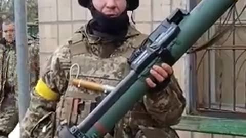 Ukrainian Combatant carrying a Spanish-made Instalaza C-90 grenade launcher