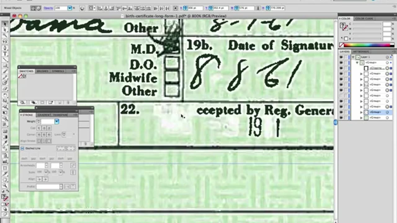 2011, Obama Birth Certificate Faked In Adobe Illustrator - Official Proof, Seg 1 (7.47, ))