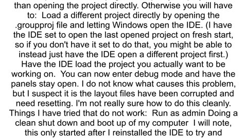 Delphi IDE some panels are missing