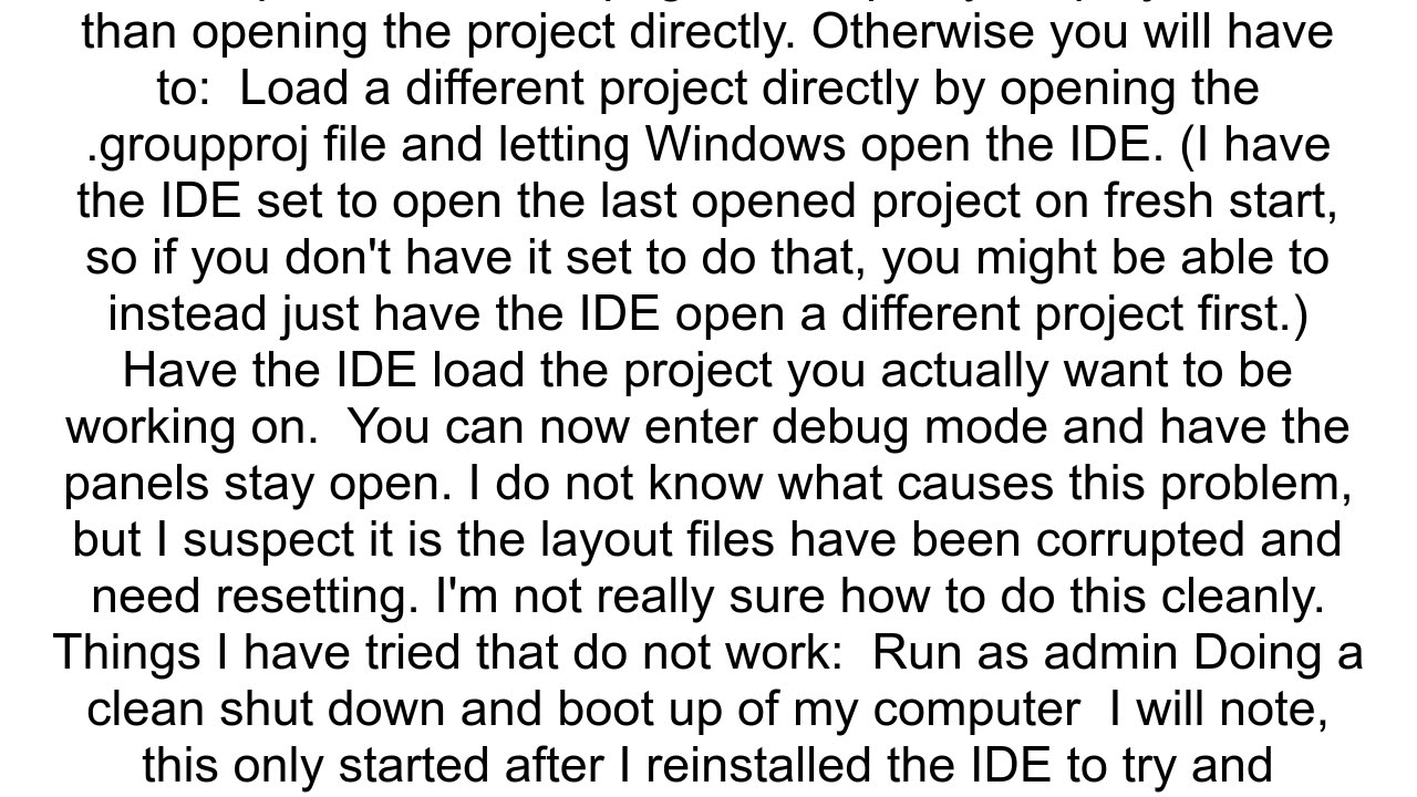 Delphi IDE some panels are missing