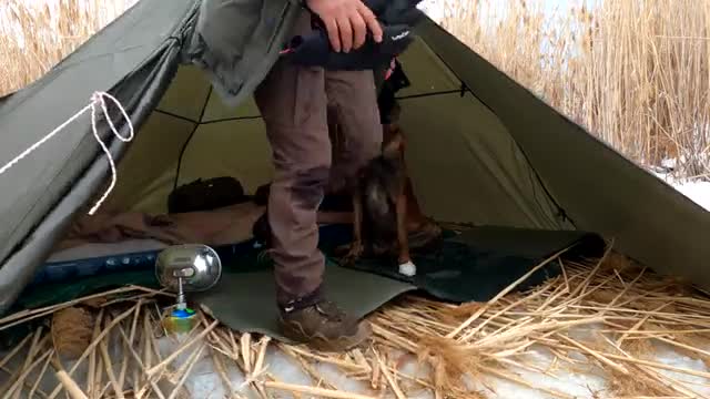 Ice fishing 🐟🐟with dog... Funny Dog want play with ice ball