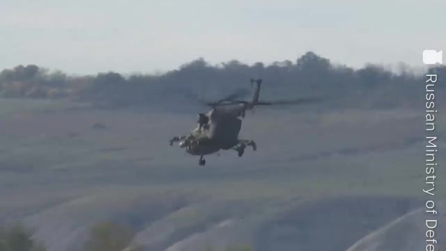 Mi-35 multi-purpose attack helicopter crews perform duties during military operation in Ukraine