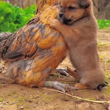 Friendship / puppy and chicken . A beautiful moment #191 - #shorts