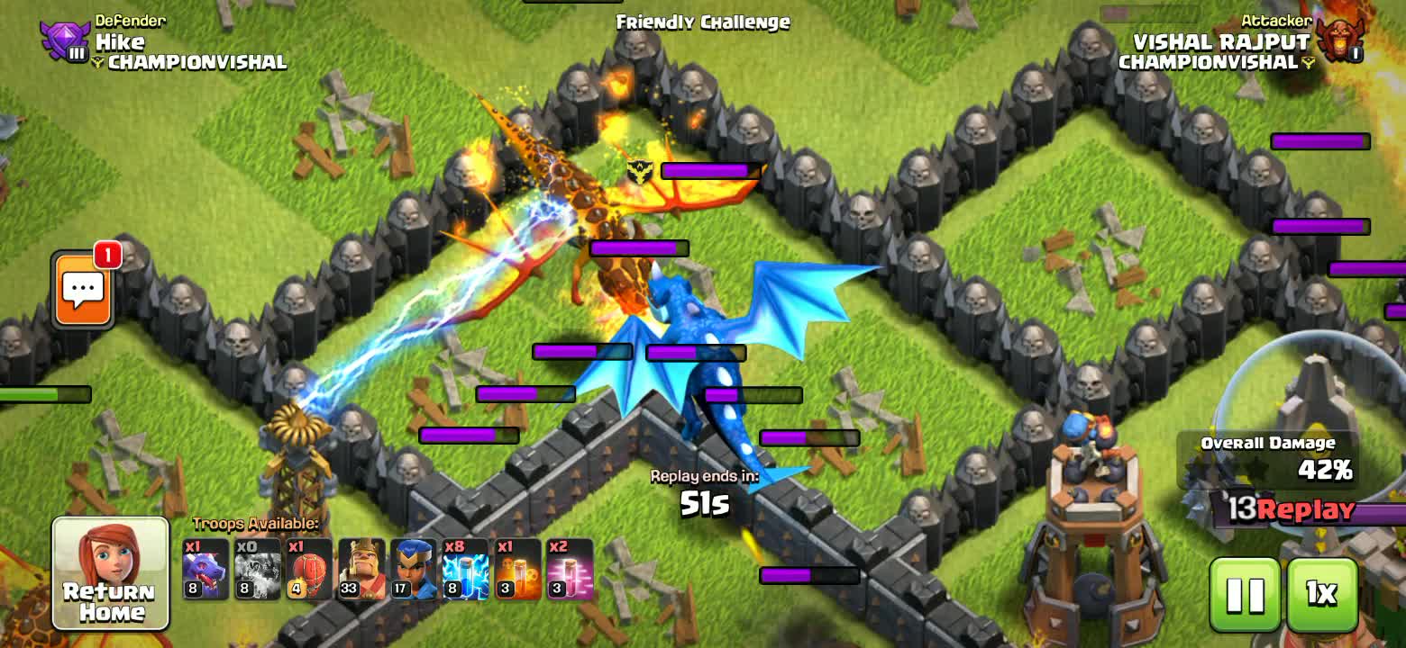 Clash of clans new gold super dragon attack on town hall 9 star 3