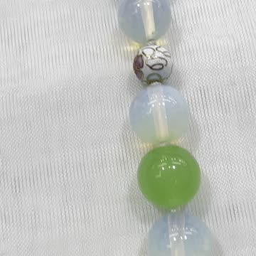 Handmade + Knotting Unique 23” Statement Necklace with Moonstone, Jade