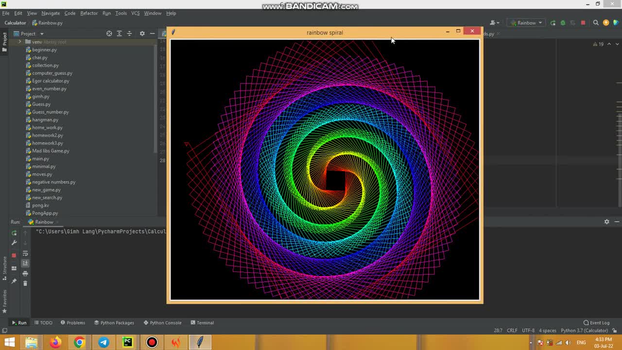 How to draw colorful spiral in python