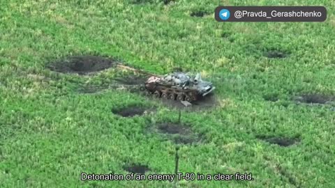 Detonation of an enemy T-80 in a clear field.