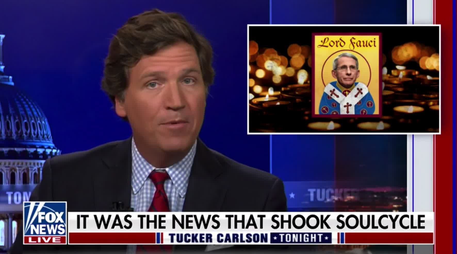 Tucker Carlson jokes about what must have followed the announcement that Fauci is retiring