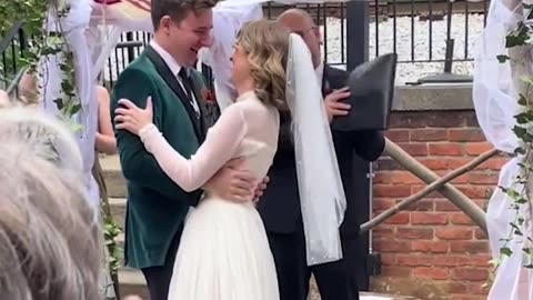 Bride and groom wedding handshake
