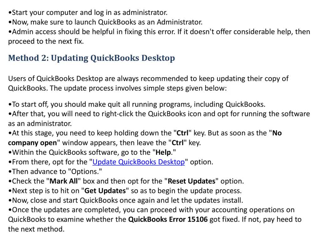 How to Correct the QuickBooks Update Error 15106?