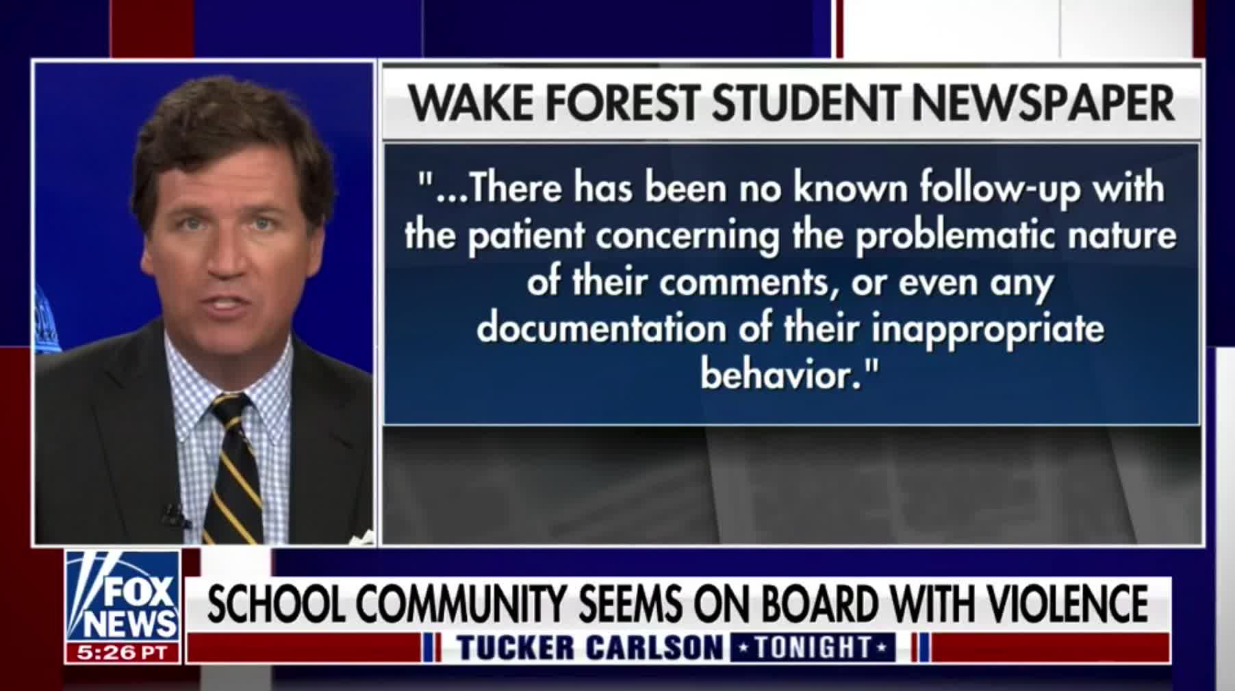 Tucker Carlson gives an update after a medical student at Wake Forest University bragged about unnecessarily sticking a patient