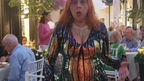 Alessandra Tamerin sings at outdoor patio of Bice Ristorante, Palm Beach, FL