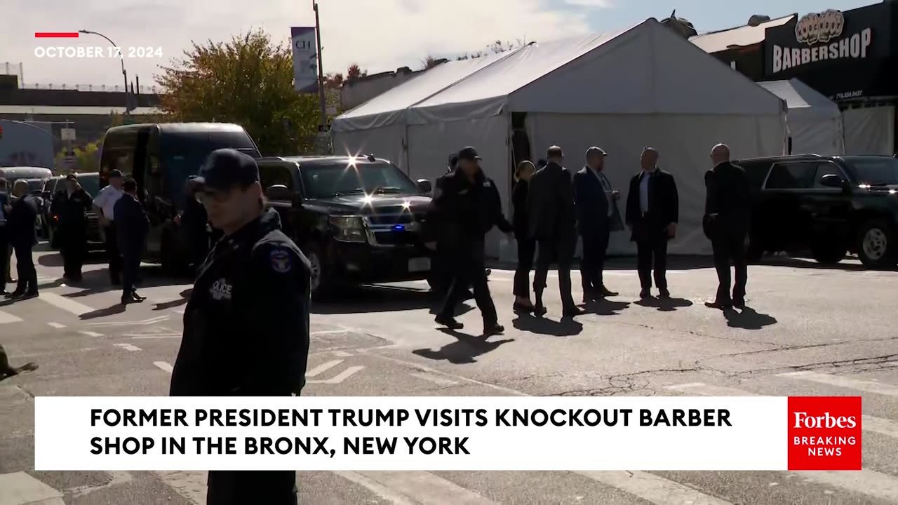 Former President Trump Visits Knockout Barber Shop In The Bronx, New York