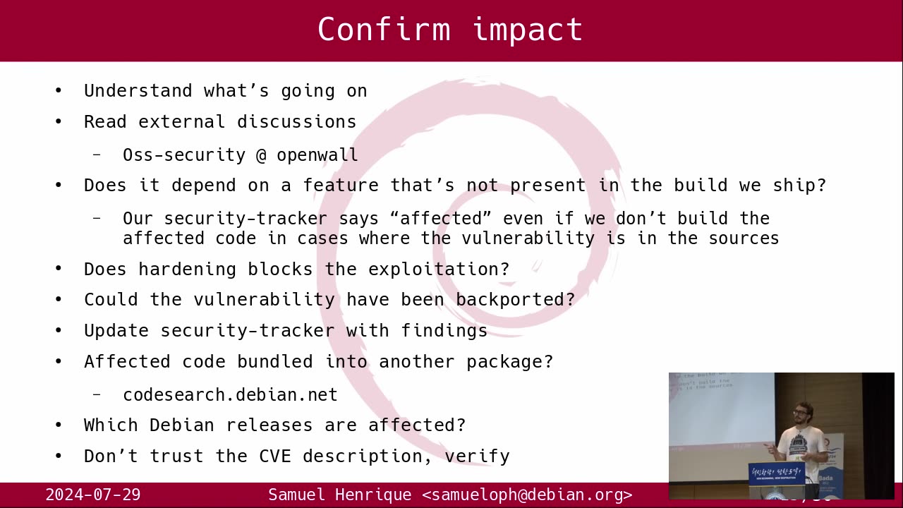 DebConf24 - Fixing CVEs on Debian: Everything you probably know already