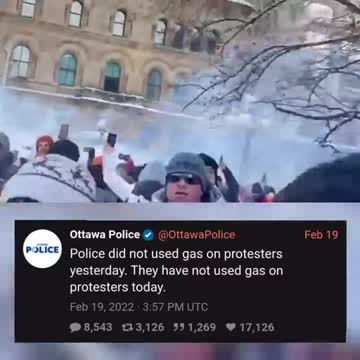 Ottawa: police deploy tear gas. Police then tweet they didn't use tear gas.