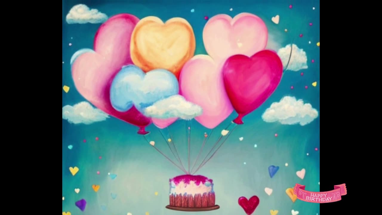 Happy Birthday Song! Fanciful Cakes & Air Balloon Hearts & Cotton Candy Clouds. Whimsical For Girls!