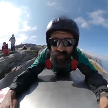 Base jumping from human slingshot