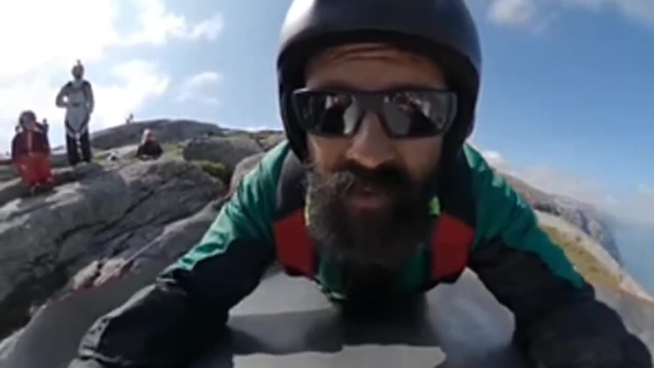 Base jumping from human slingshot