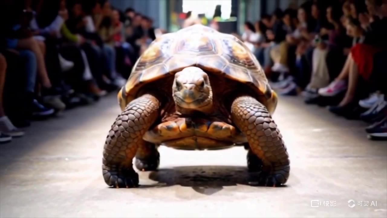 Fashion show with capybaras, giraffes, pandas, turtles