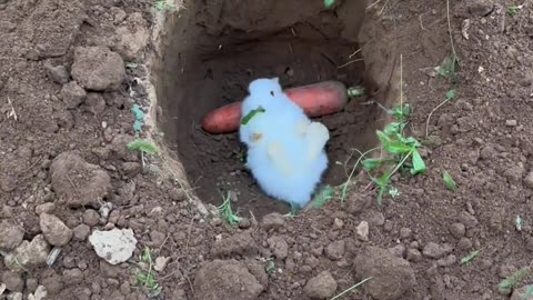 The little bunny sitting in the well and looking at the sky.