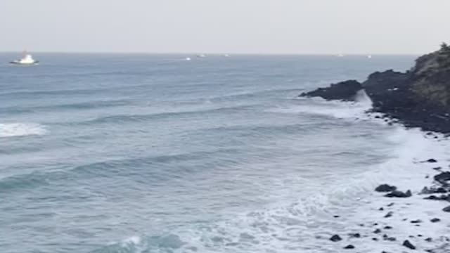 South Korea Jeju Island wavy sea landscape