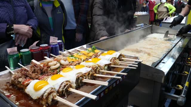 Japanese Style Egg Cheese Roll Pancake (Okonomiyaki) - korean street food