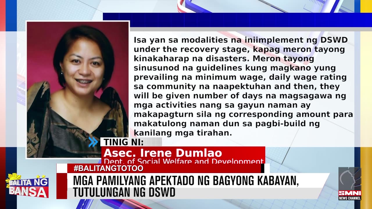 Mga pamilyang apektado ng Bagyong Kabayan, tutulungan ng DSWD