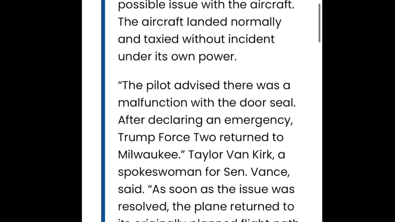 Vance aboard Trump Force Two as plane makes EMERGENCY LANDING in Milwaukee WI 8/16/24