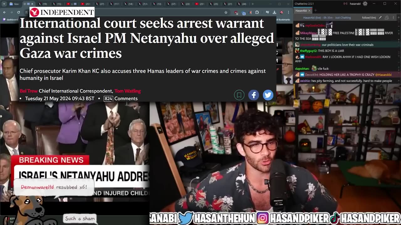 hasanabi reacts to netanyahu awful speech