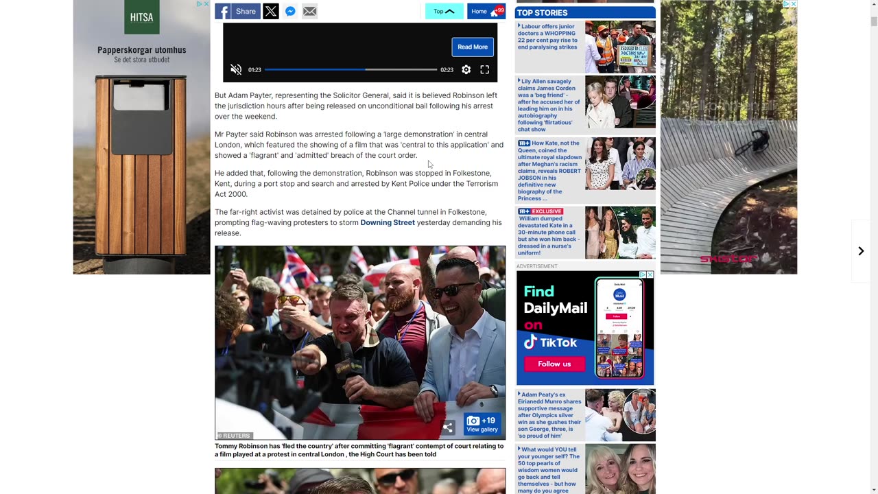 TOMMY ROBINSON DIDN'T SHOW UP TO COURT, This Is After He Was Charged Under Terrorism Act 2000