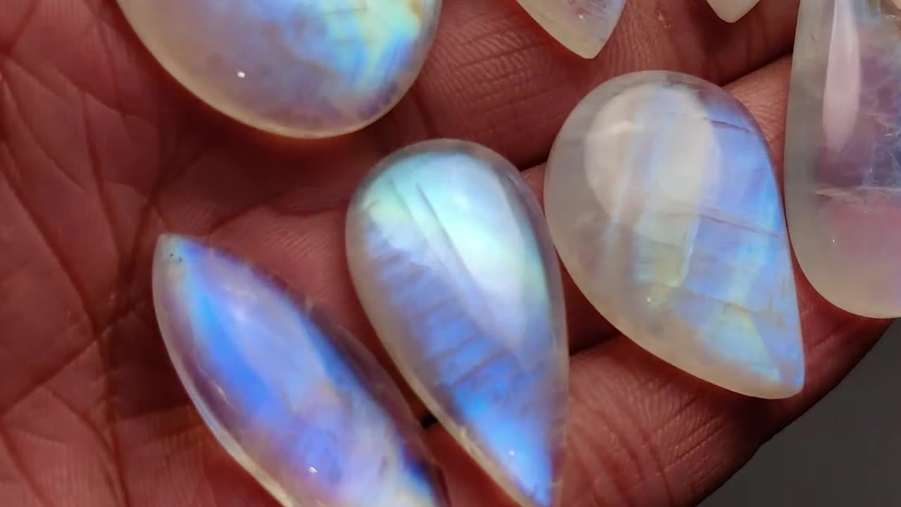 Special Rainbow Moonstone A Quality Gemstone Flat Cabochon at GemstonesForSale