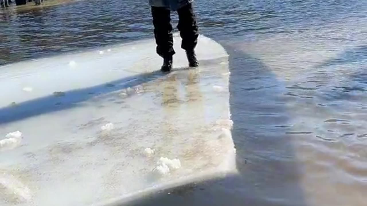 Guy didnt realize he wasnt on land anymore.. he was floating away on ice