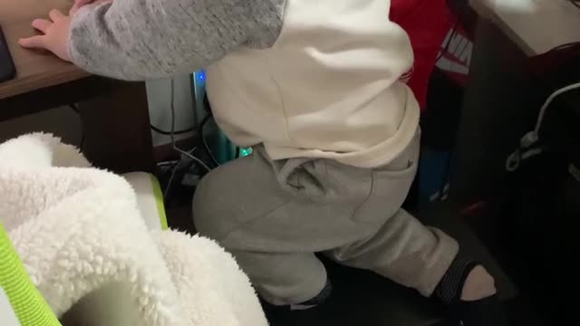 Baby climbing on the computer