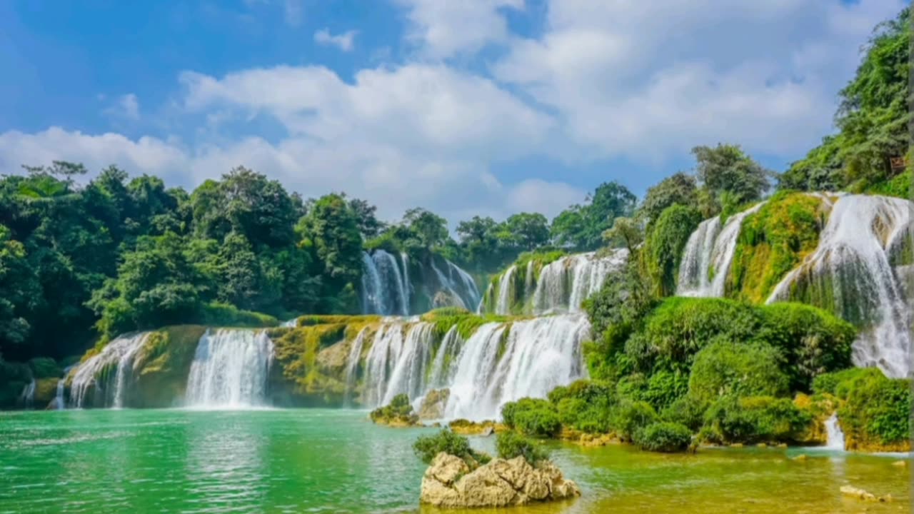 Nature beauty image with beautiful waterfall and cloud view