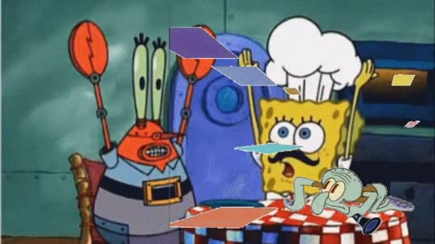 Squidward Is Playing With Tiles While SpongeBob And Mr.Krabs Are Performing A Secret Formula Ritual