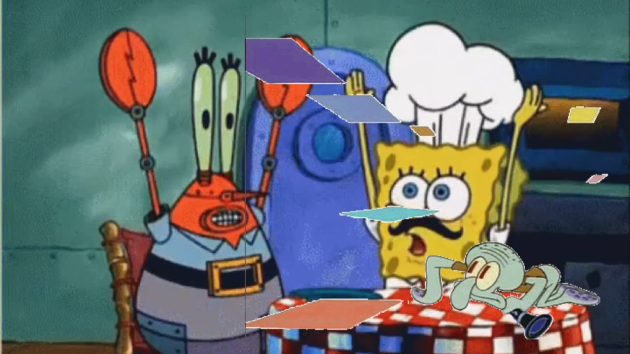 Squidward Is Playing With Tiles While SpongeBob And Mr.Krabs Are Performing A Secret Formula Ritual