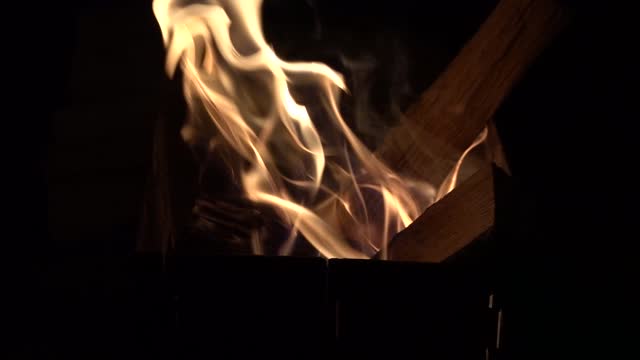 firewood burning on the brazier