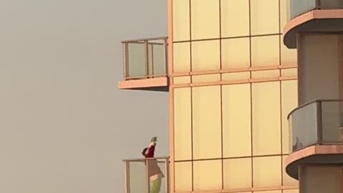 Grinch Dances on High-Rise Balcony