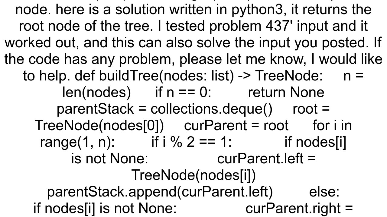 How to construct a binary tree from Leetcode values list