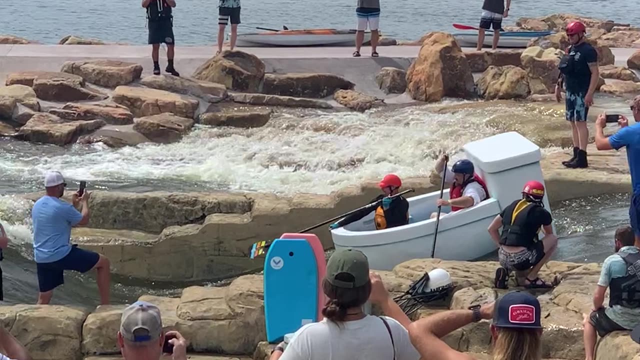 Giant Toilet Enters the Great Raft Race in Tulsa