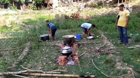 cooking Meat Pork and eating