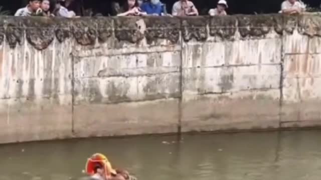 The monkey fell into the water, and the man was rescued