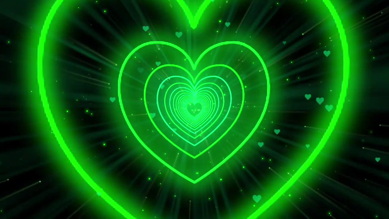 1163. Heart Tunnel💚Green Heart Background Neon Heart Heart
