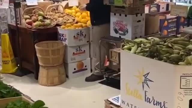 Funny prank at the supermarket with the plastic bag