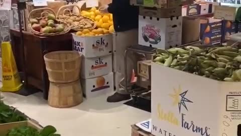 Funny prank at the supermarket with the plastic bag