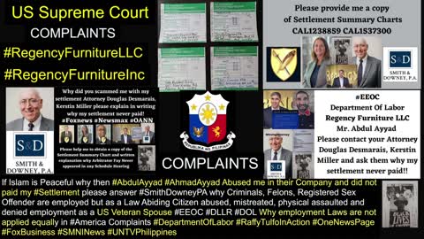 Regency Furniture Corporate Office Headquarters Maryland / Better Business Bureau Complaints / Abdul Ayyad / Ahmad Ayyad Did Not paid Settlement / President Ferdinand Romualdez Marcos / Senator Raffy Tulfo / President Trump / President Biden / EEOC